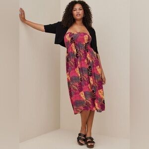 Midi Gauze Smocked Floral Convertible Dress Size 0 Large